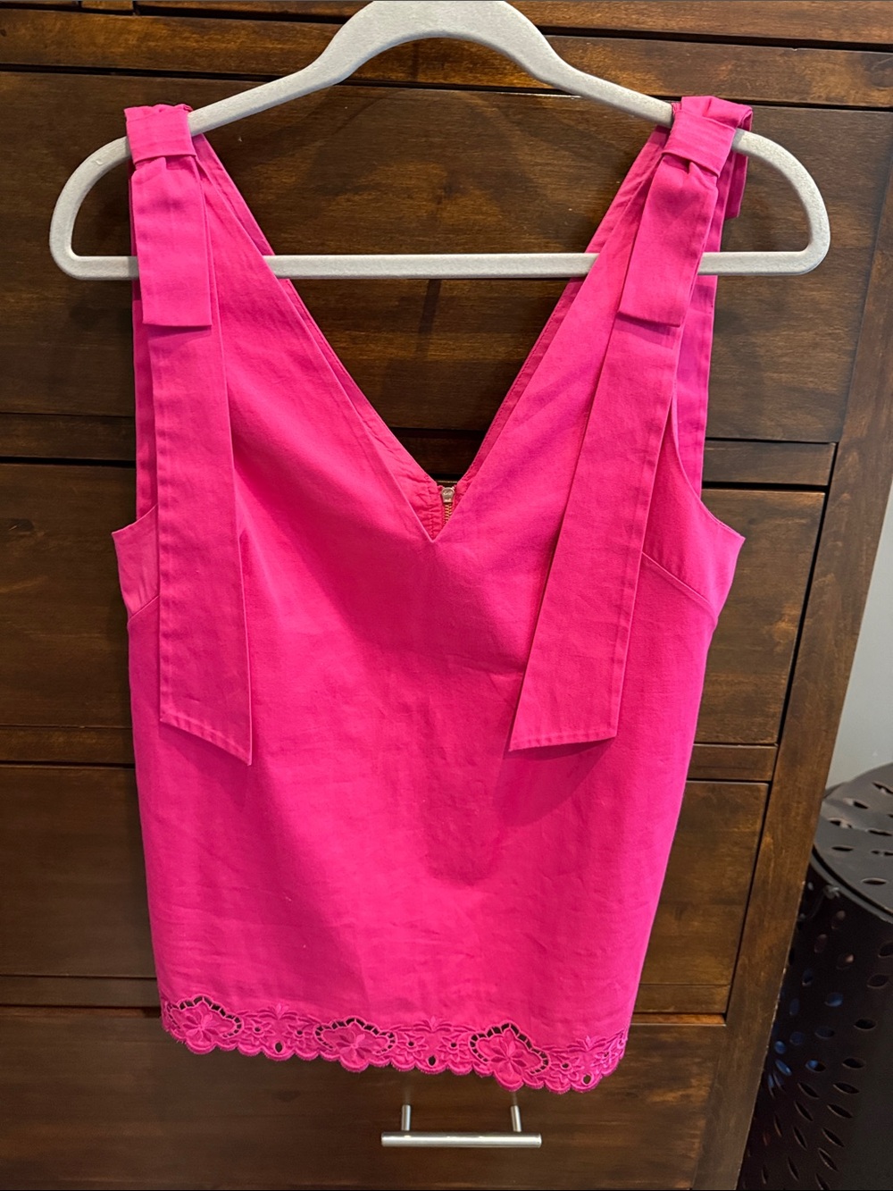 Ted Baker London Hot Pink Tie-Shoulder Tank with Lace Hem